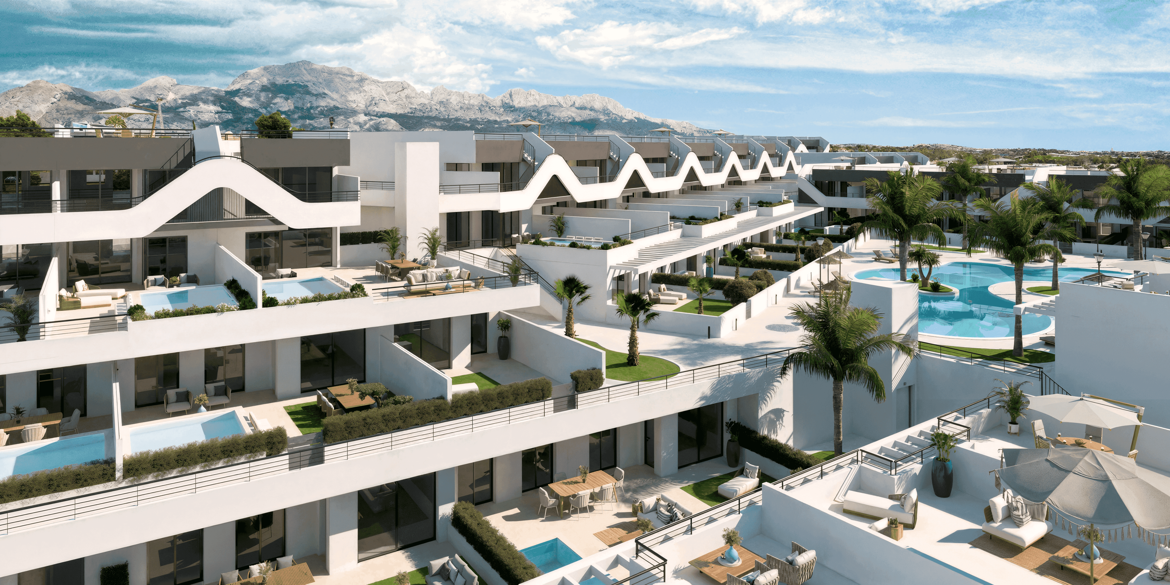 Modern apartments in Alfaz del Pi with pool, gardens and year-round Mediterranean living.