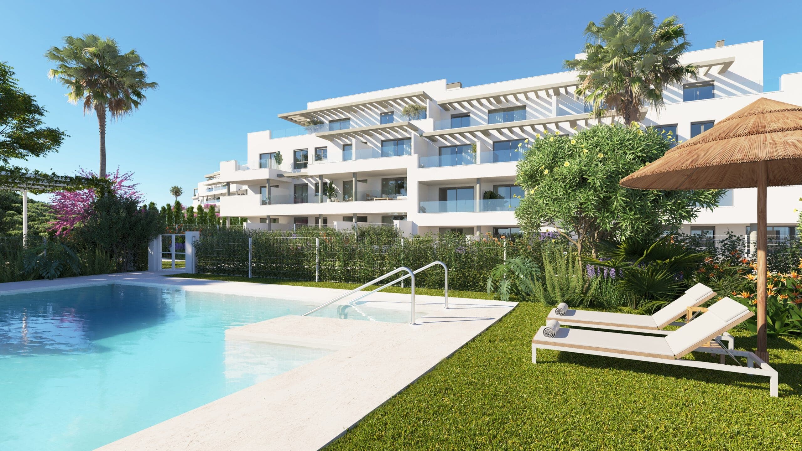 Attainable luxury apartments with terraces, gardens and contemporary Mediterranean design.